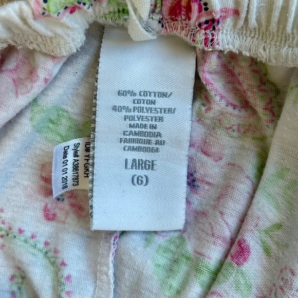 Aria Pajama Set-White and Pink & Green Floral Design-Top and Capri Bottoms L - Picture 6 of 6